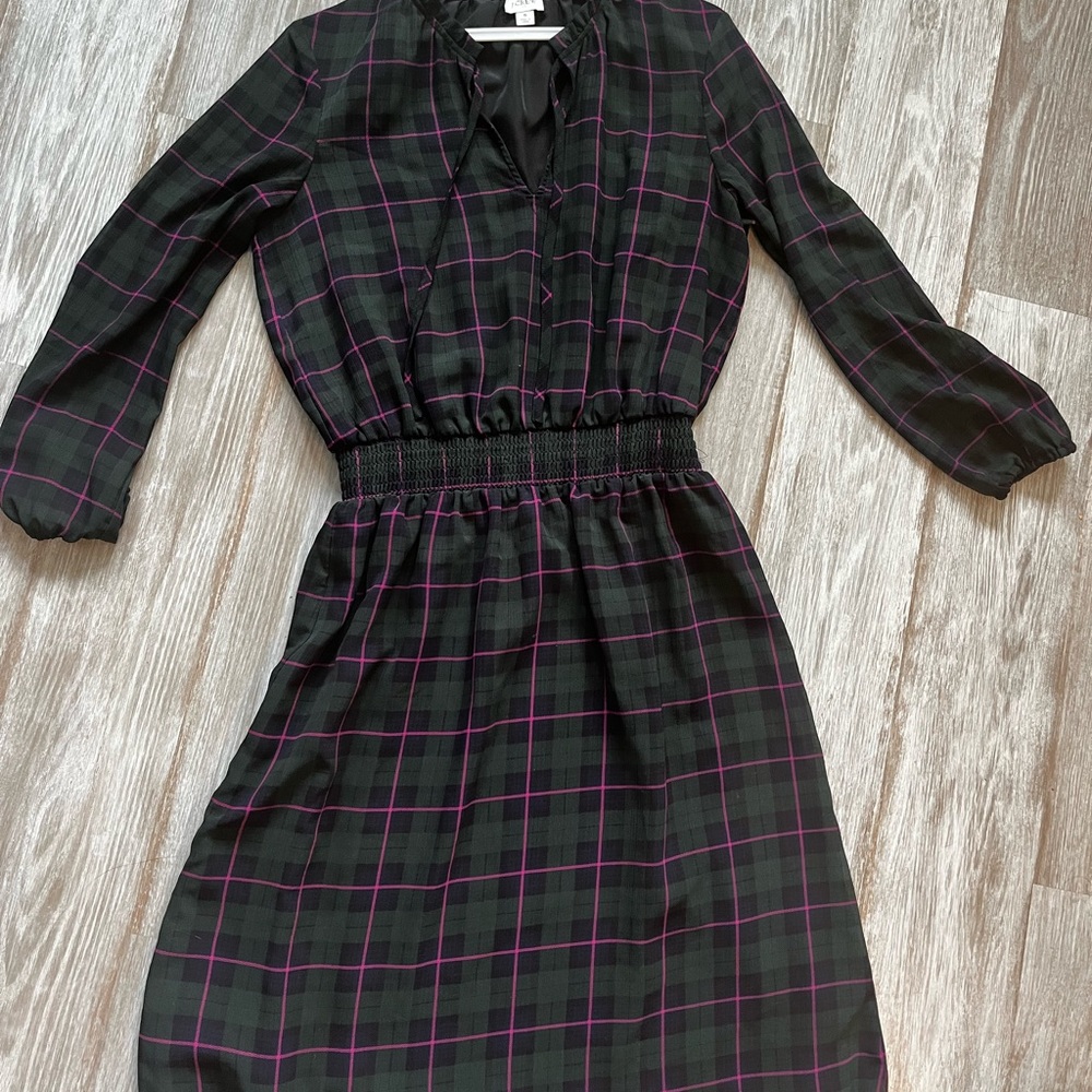 J. Crew Black and Red Long Sleeve V-Neck Sundress